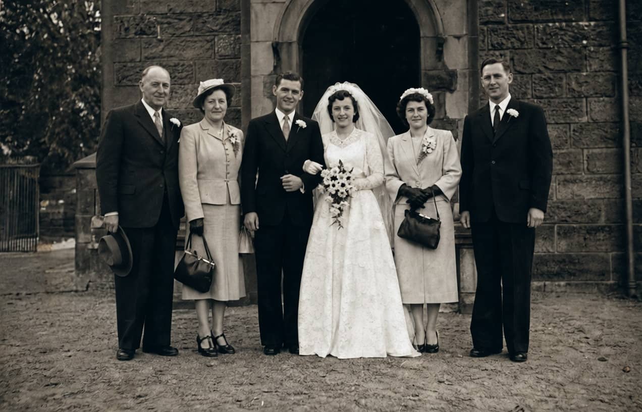 Restored wedding photo with a voice memory attached